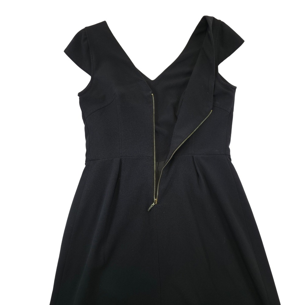 Worthington Women Black Cap Sleeve V Neck Sheath Dress Size 4 Zipper Closure